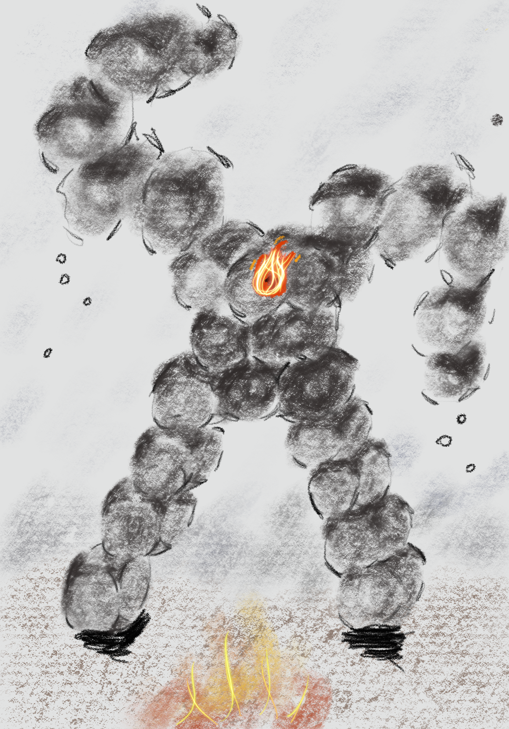 Huge coal golem made up of dark rocky pieces